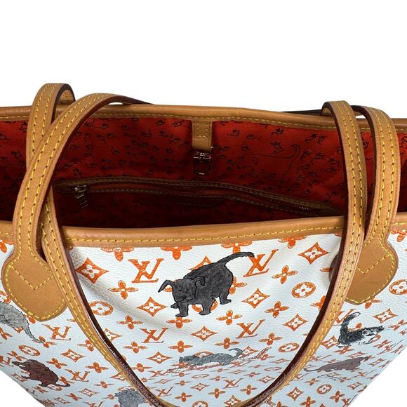 Louis Vuitton Catogram Neverfull Bag Ivory MM Grace Coddington Cat LV RARE tote - Picture 14 of 16